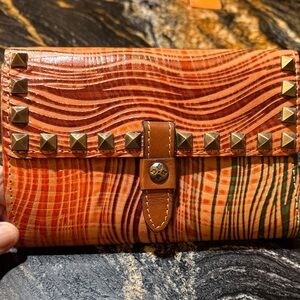 Patricia Nash Yellow Brown Studded Leather Wallet